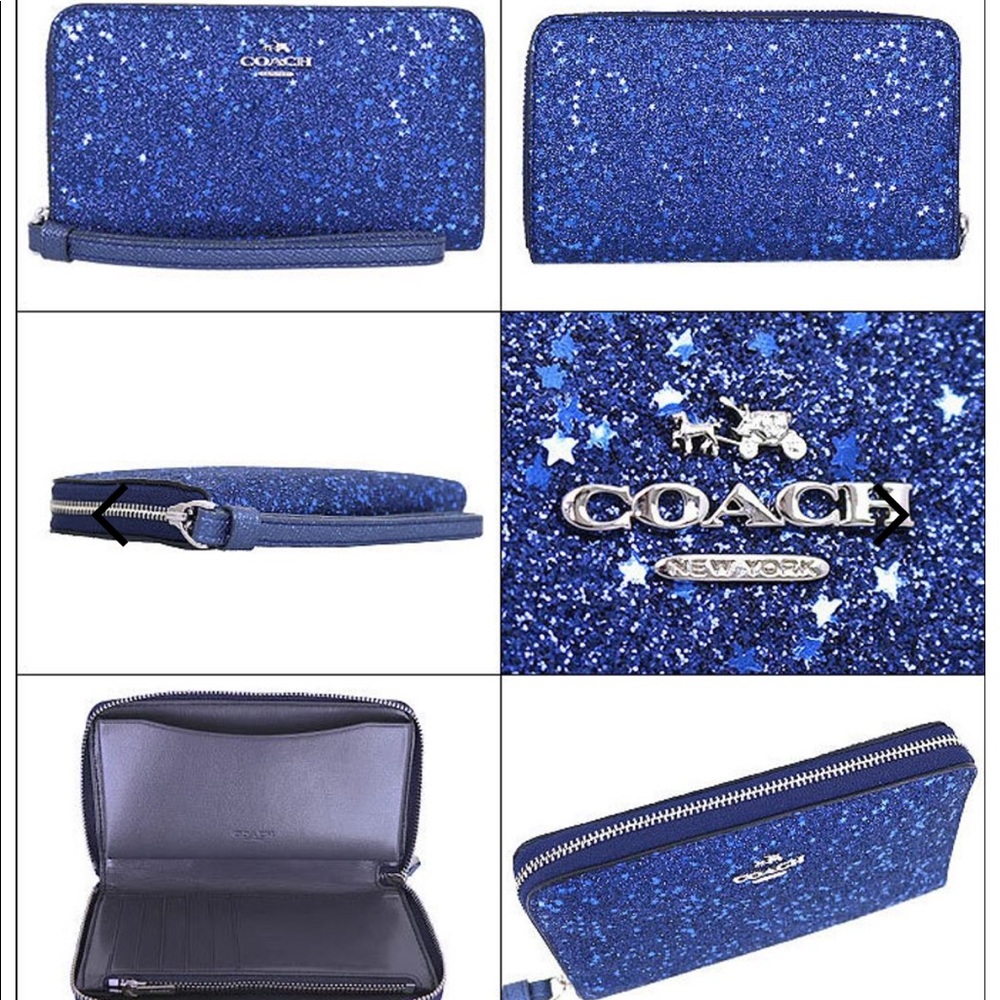 COACH Blue Star Glitter Medium Zip Around Bifold Phone Wallet